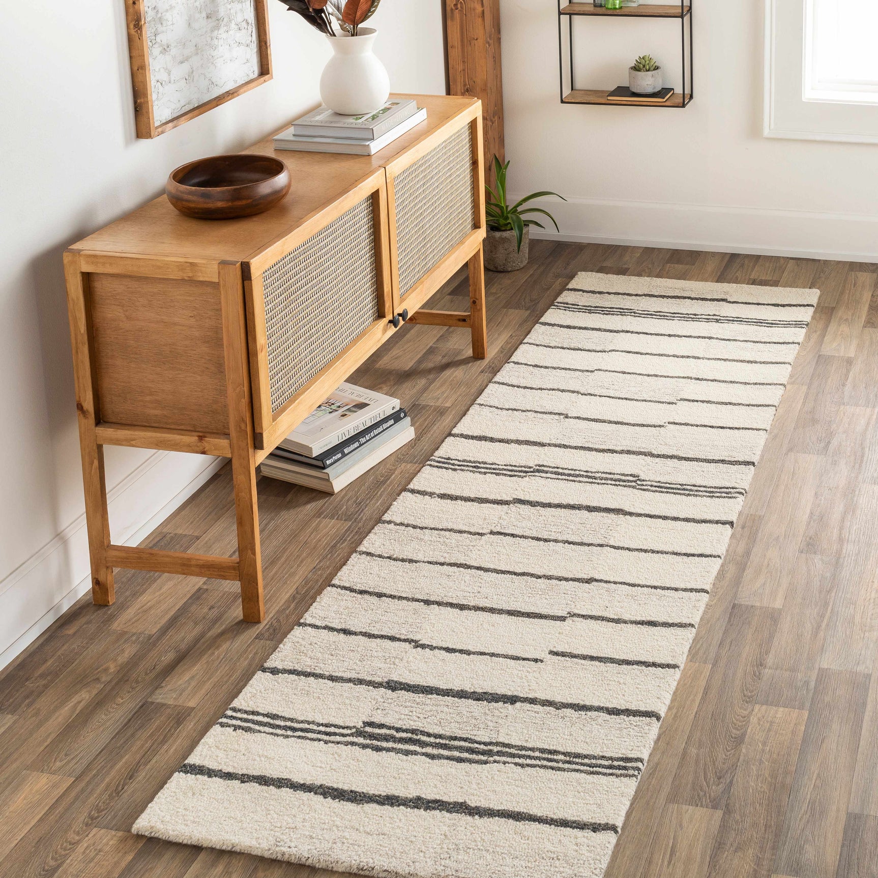 Moorebank Black Striped Wool Rug - Ornate Home