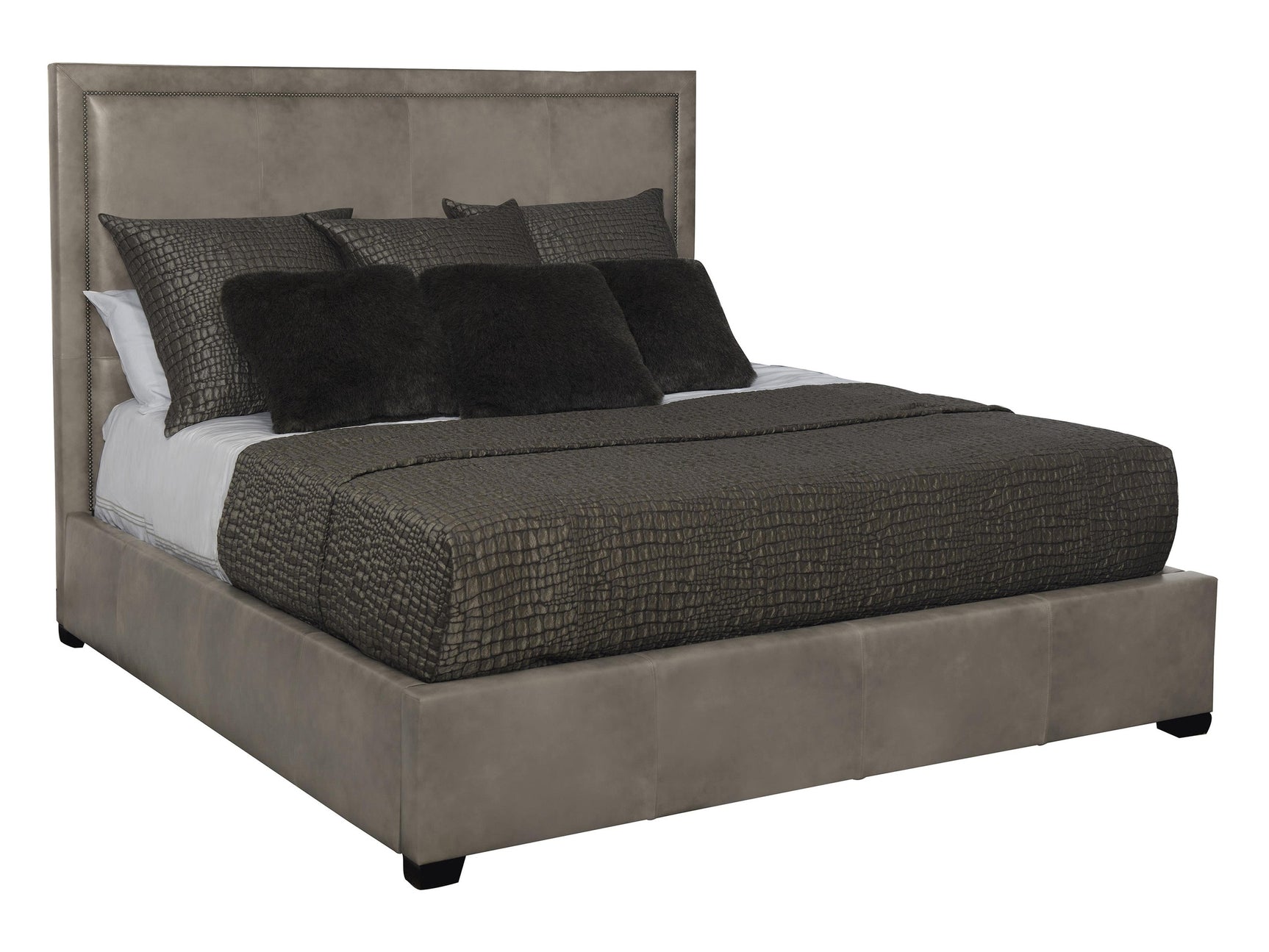 Morgan Beige/Tan Leather Panel King Bed - Ornate Home