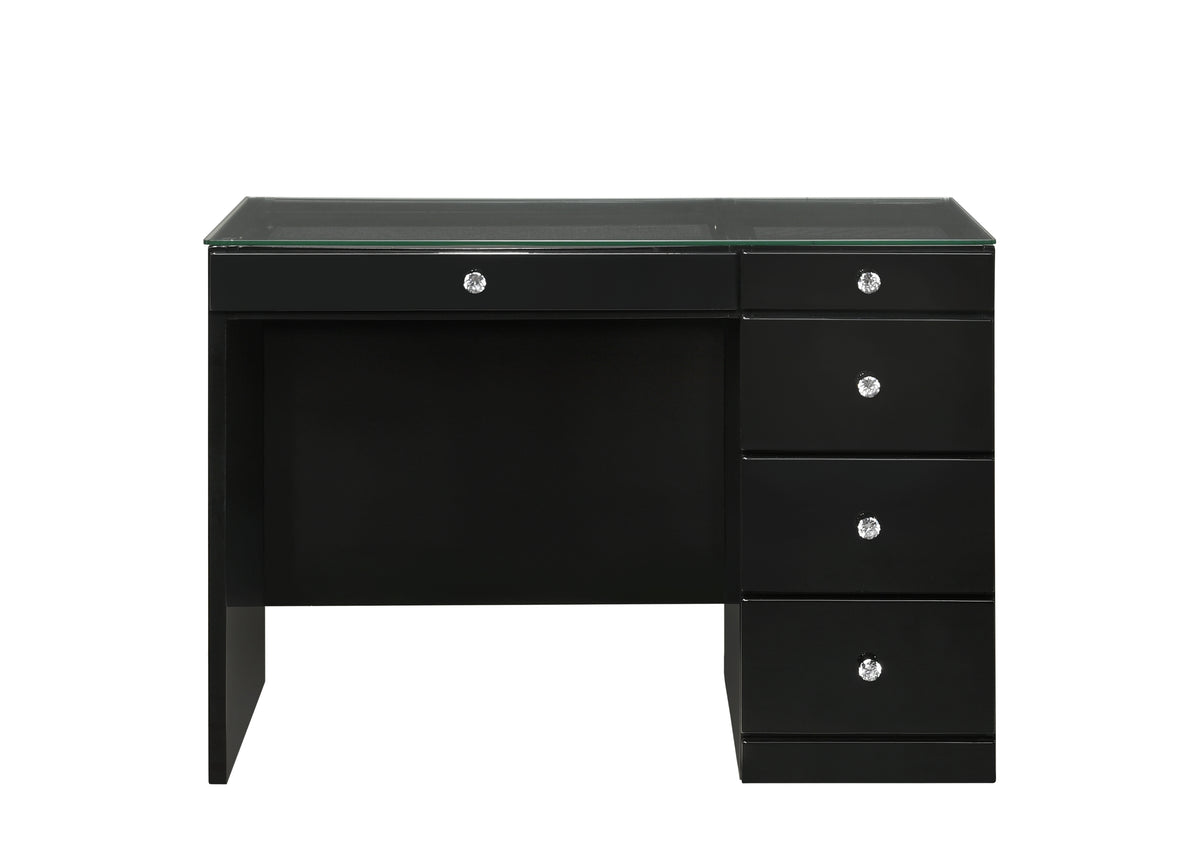 Morgan Black Vanity Set w/LED Mirror & Stool - Ornate Home