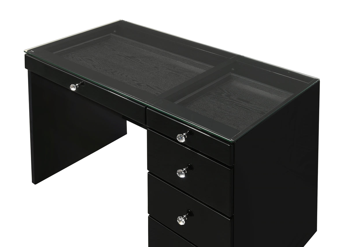 Morgan Black Vanity Set w/LED Mirror & Stool - Ornate Home