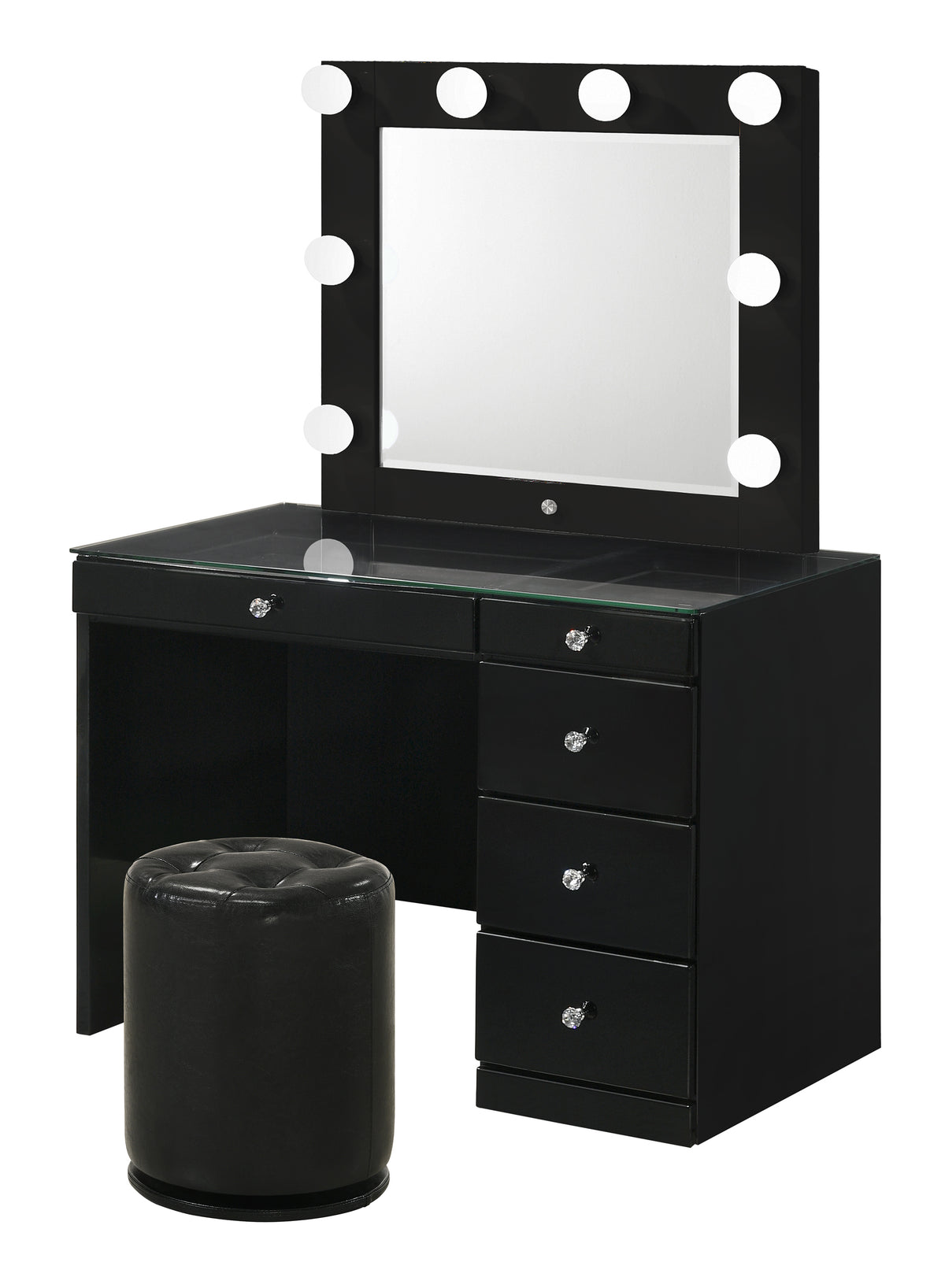 Morgan Black Vanity Set w/LED Mirror & Stool - Ornate Home