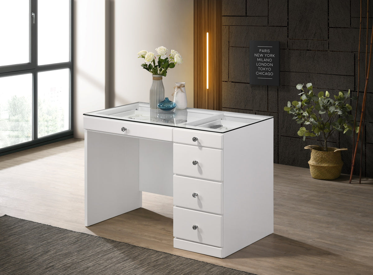 Morgan White Vanity Set w/LED Mirror - Ornate Home