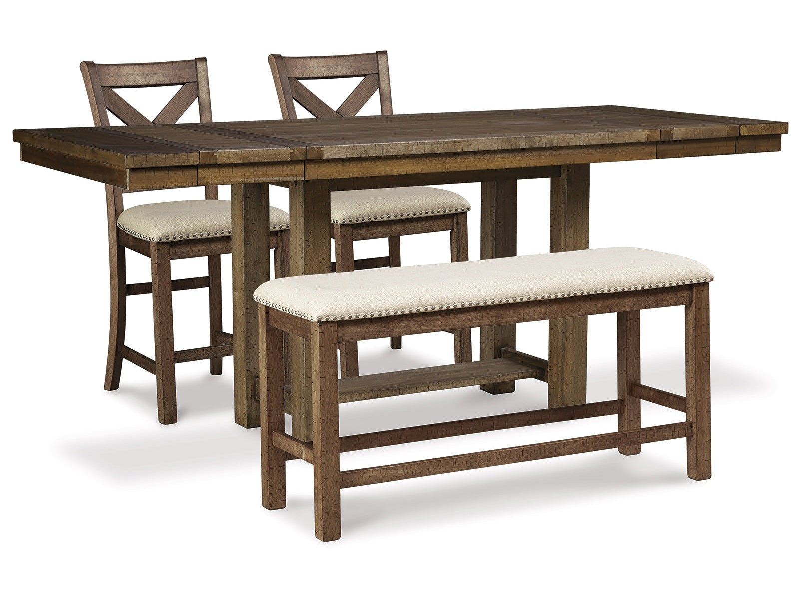 Moriville Beige Counter Height Dining Table and 2 Barstools and Bench (Online Special Price) - Ornate Home