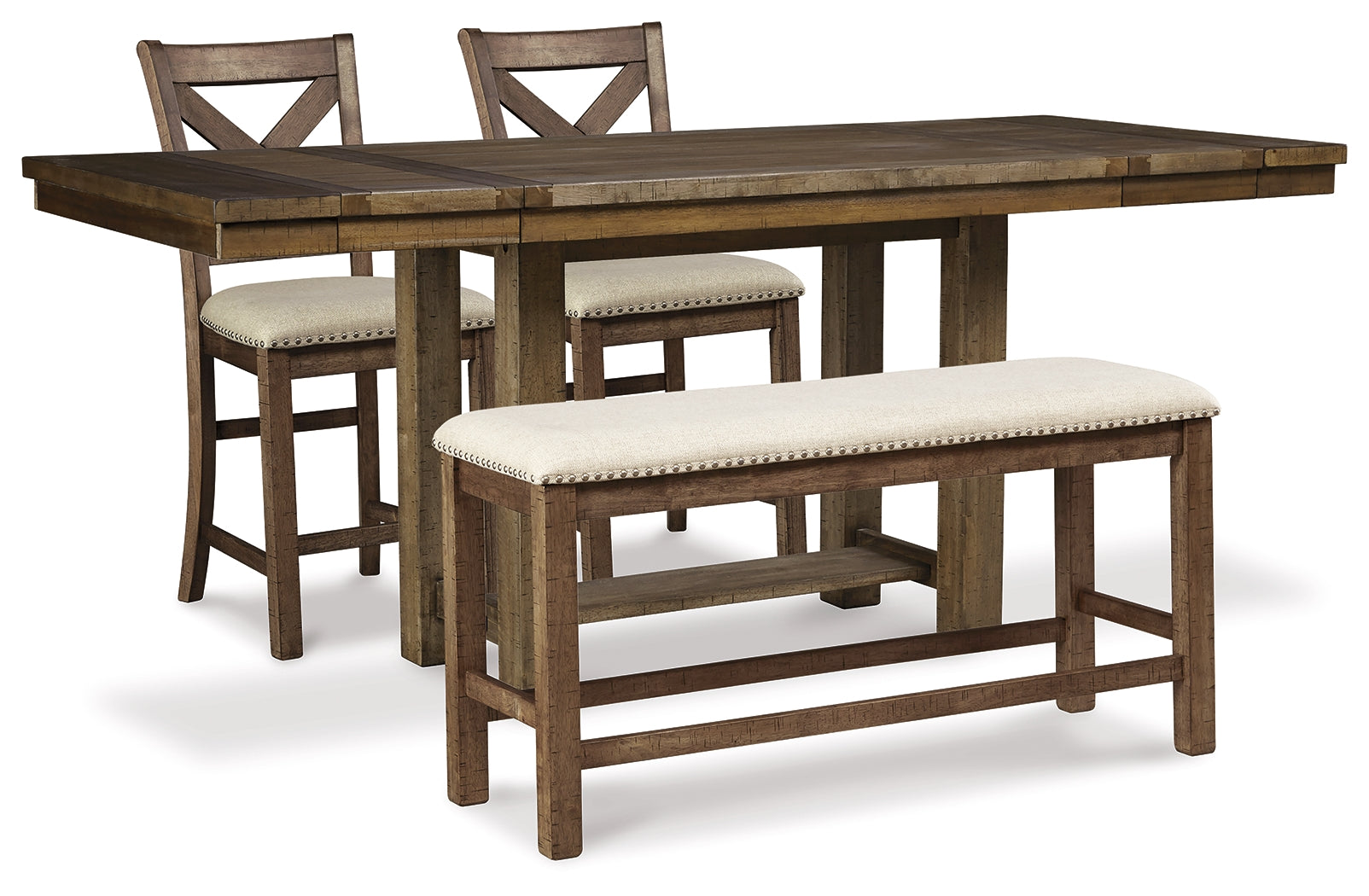 Moriville Beige Counter Height Dining Table and 2 Barstools and Bench - Ornate Home