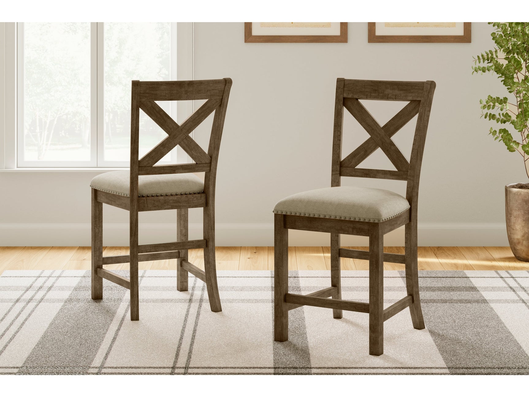 Moriville Beige Counter Height Dining Table and 2 Barstools and Bench - Ornate Home