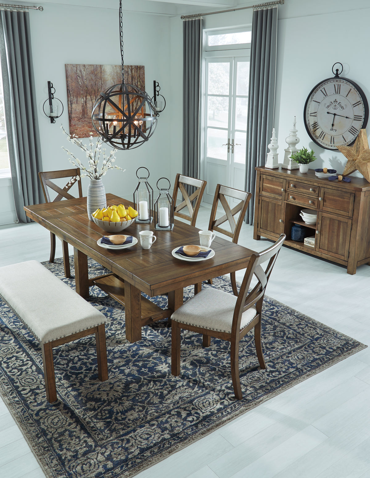Moriville Brown/Beige Dining Table and 4 Chairs and Bench - Ornate Home
