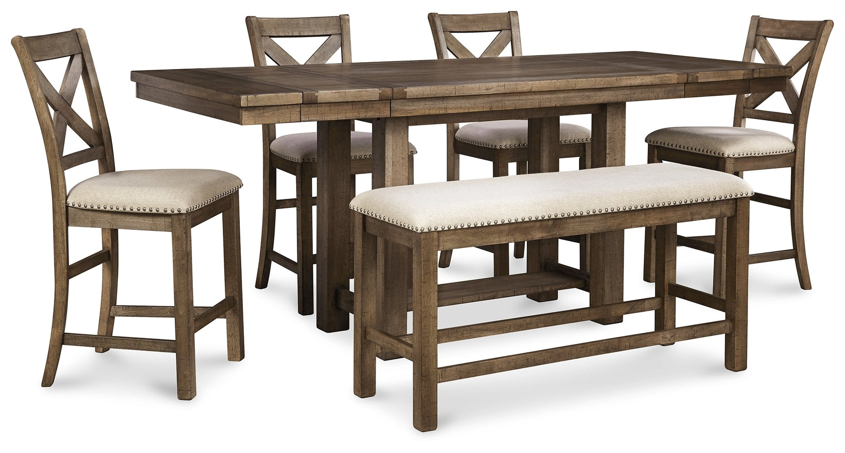 Moriville Grayish Brown Counter Height Dining Table with 4 Barstools and Bench (Online Special Price) - Ornate Home