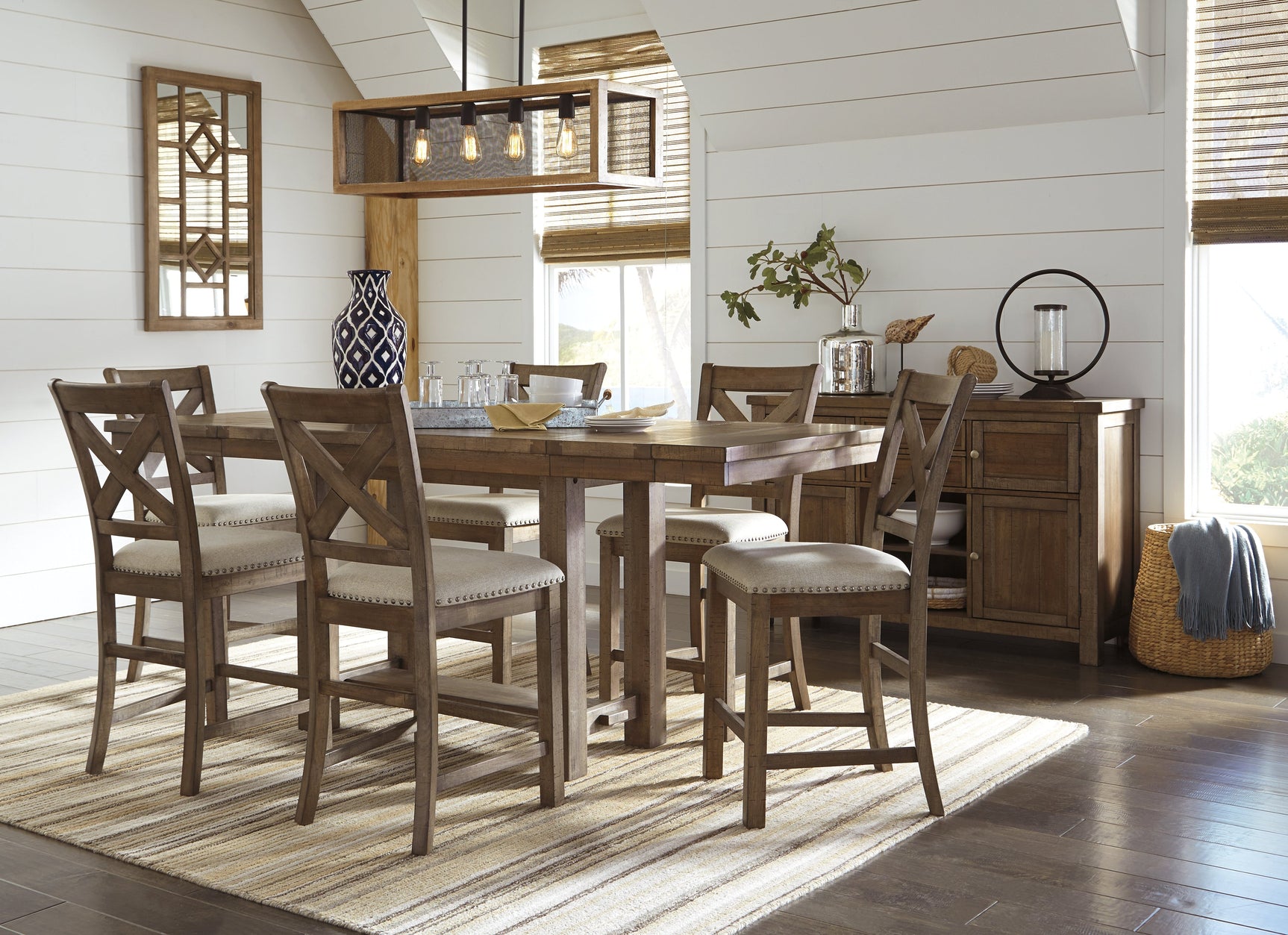 Moriville Grayish Brown Counter Height Extension Table & 8 Barstools (Online Special Price) - Ornate Home
