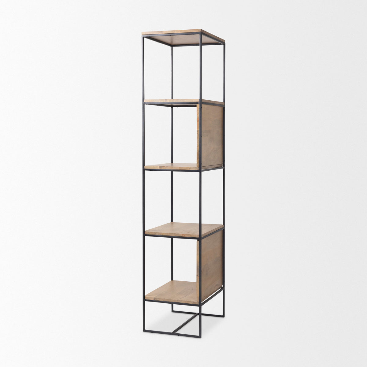 Morris Beige/Black Wood 4-Tier Shelving Unit