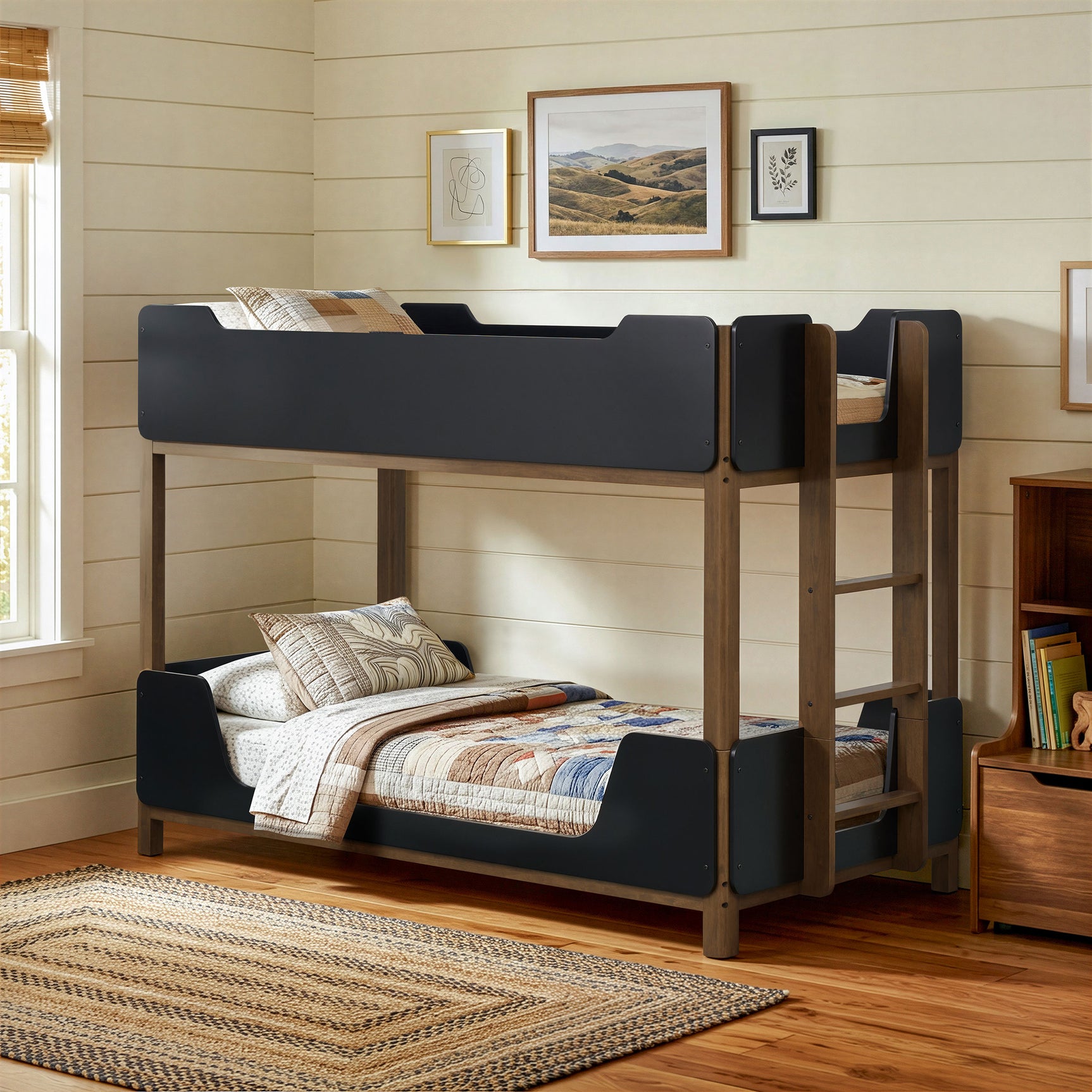 Morris Black/Walnut Twin Over Twin Wood Bunk Bed - Ornate Home