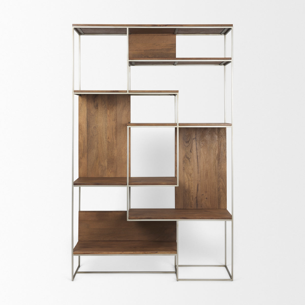 Morris Brown/Silver Wood and Metal Frame 6 Shelf Shelving Unit