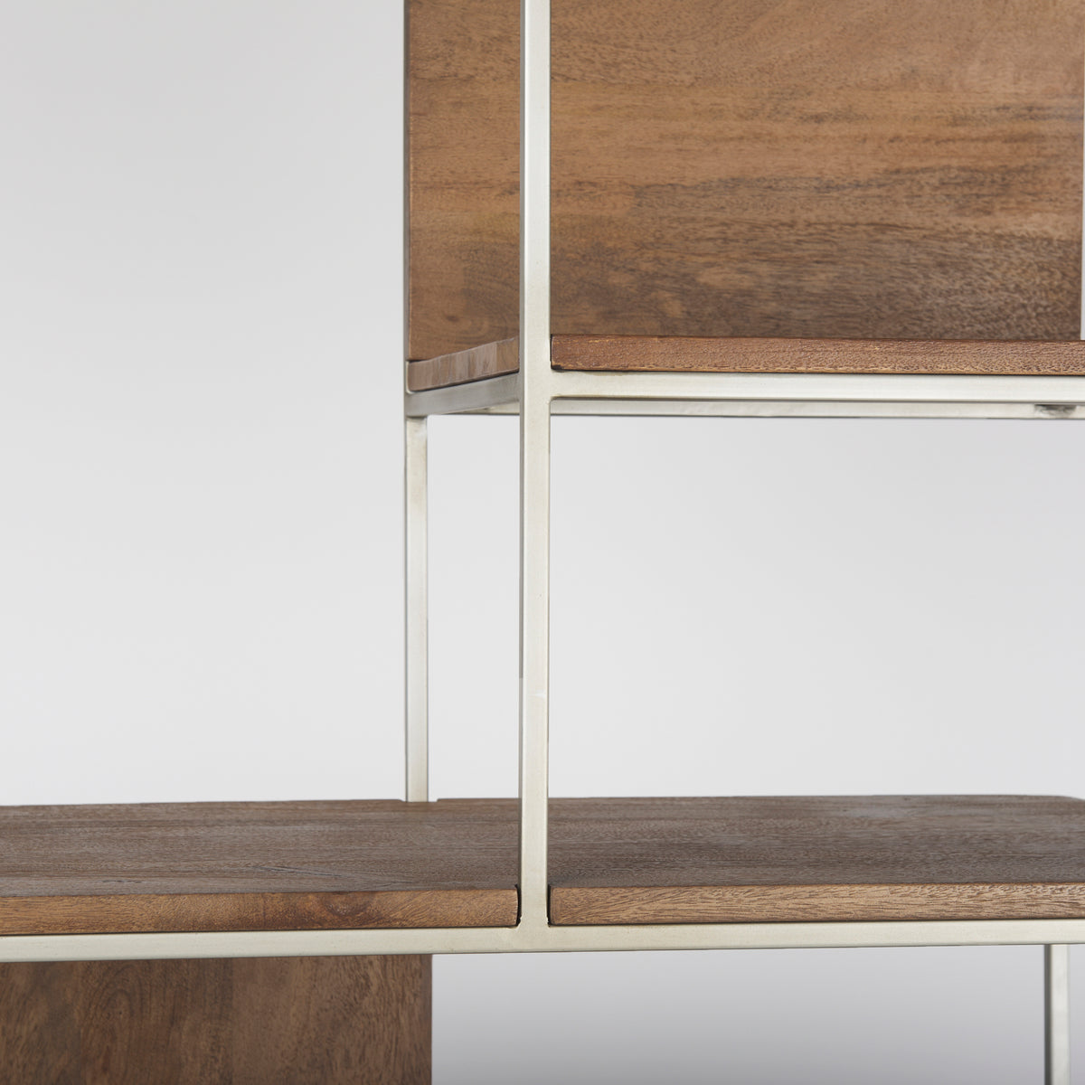Morris Brown/Silver Wood and Metal Frame 6 Shelf Shelving Unit