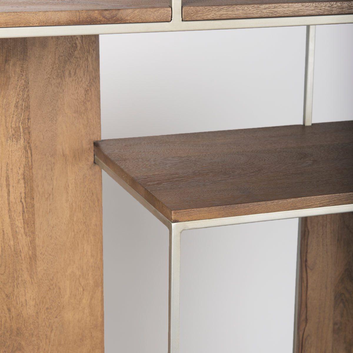 Morris Brown/Silver Wood and Metal Frame 6 Shelf Shelving Unit