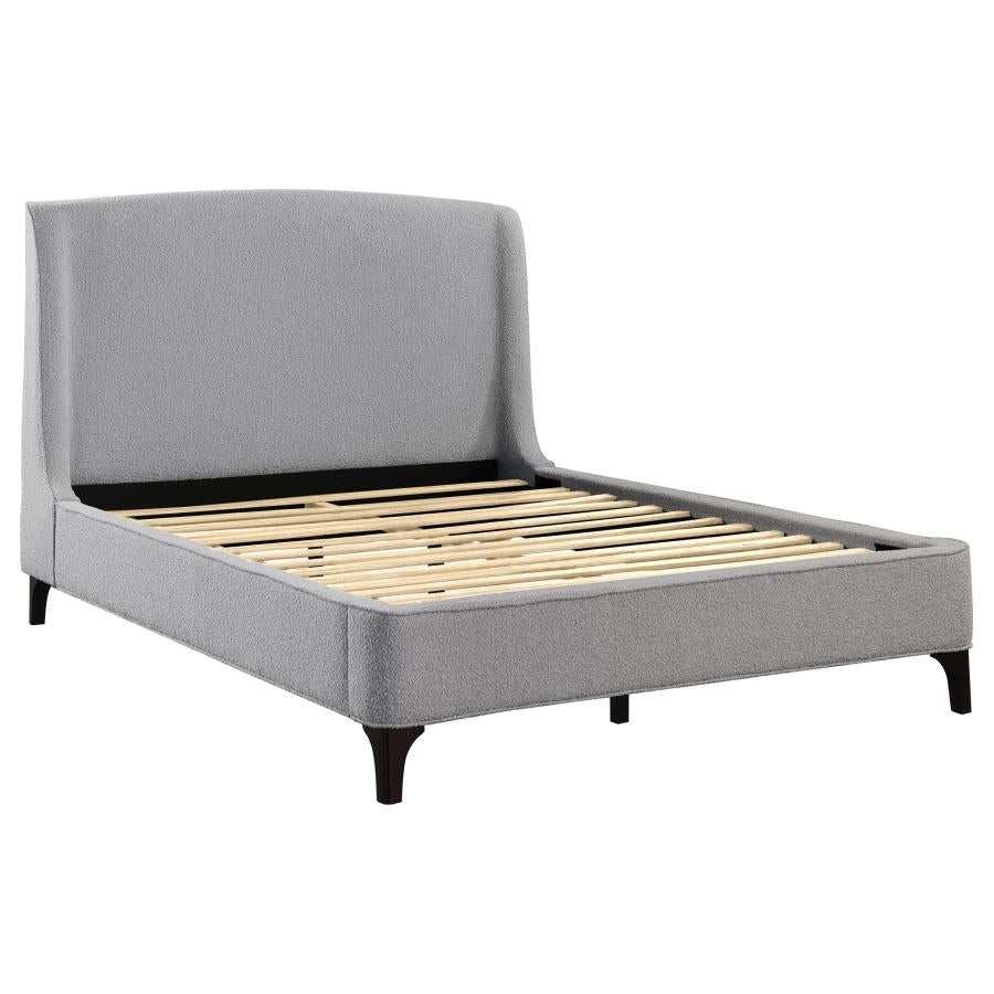 Mosby Light Grey Upholstered Curved Headboard Queen Platform Bed - Ornate Home