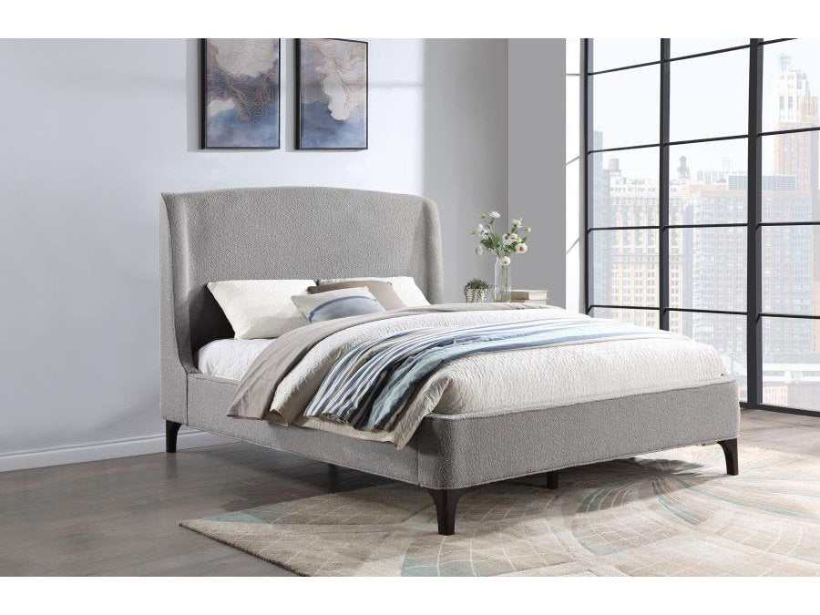 Mosby Light Grey Upholstered Curved Headboard Queen Platform Bed - Ornate Home