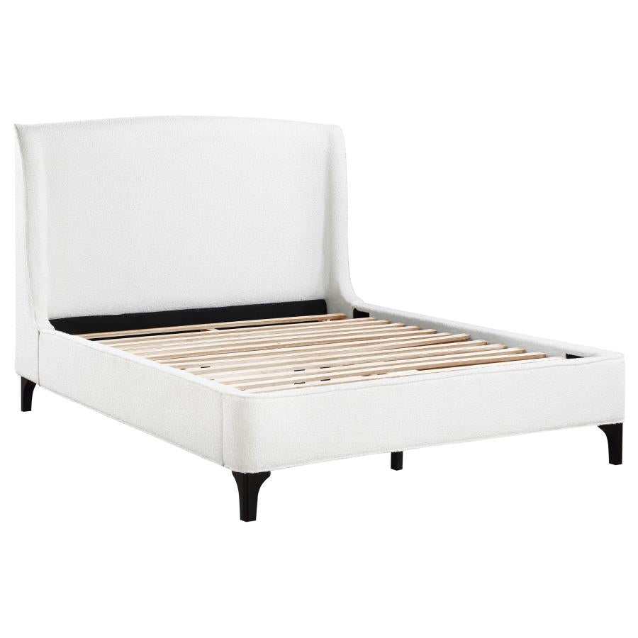 Mosby White Upholstered Curved Headboard Eastern King Platform Bed - Ornate Home