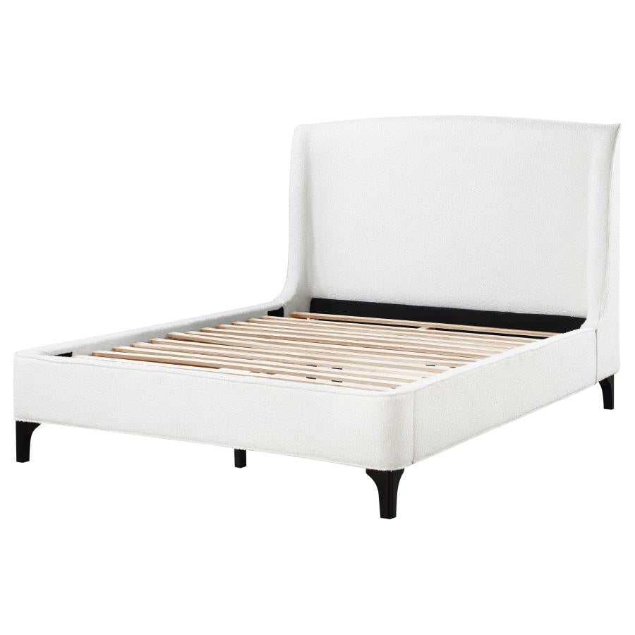 Mosby White Upholstered Curved Headboard Eastern King Platform Bed - Ornate Home