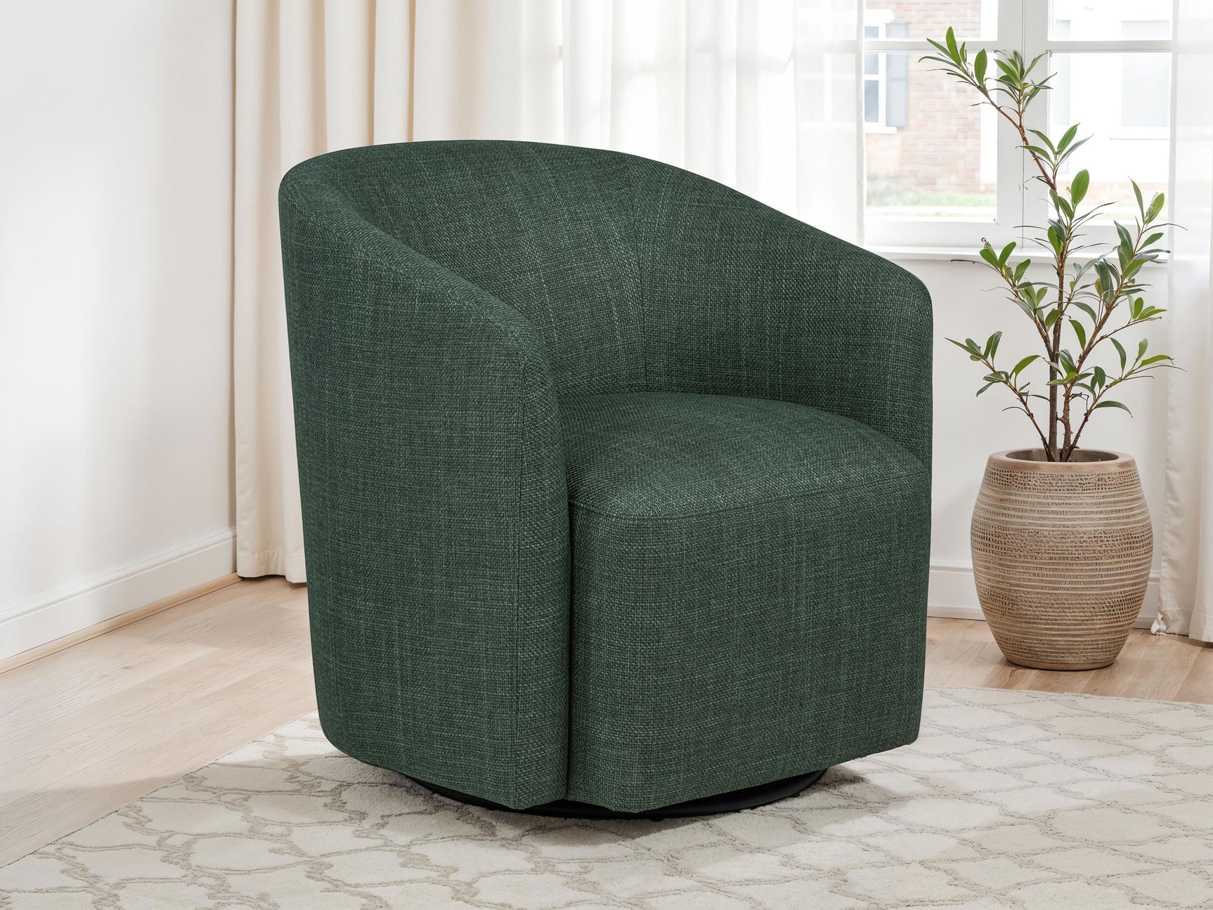 Mossbrook Green Fabric Upholstered Swivel Accent Chair - Ornate Home