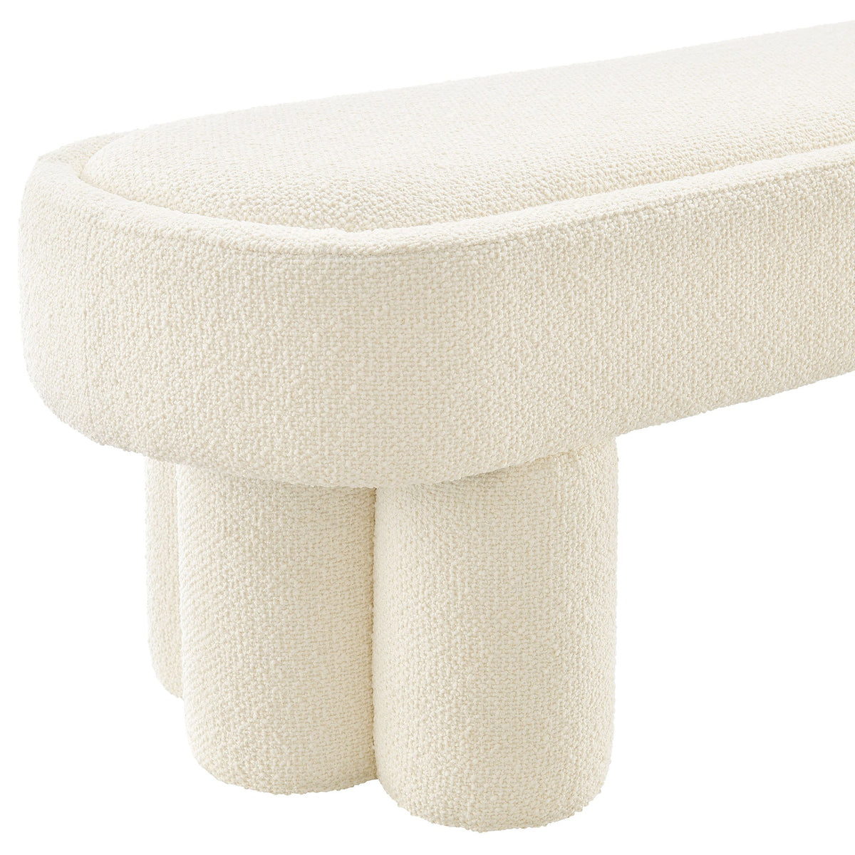 Mossi Cream 52-Inch Oval Boucle Fabric Bench - Ornate Home