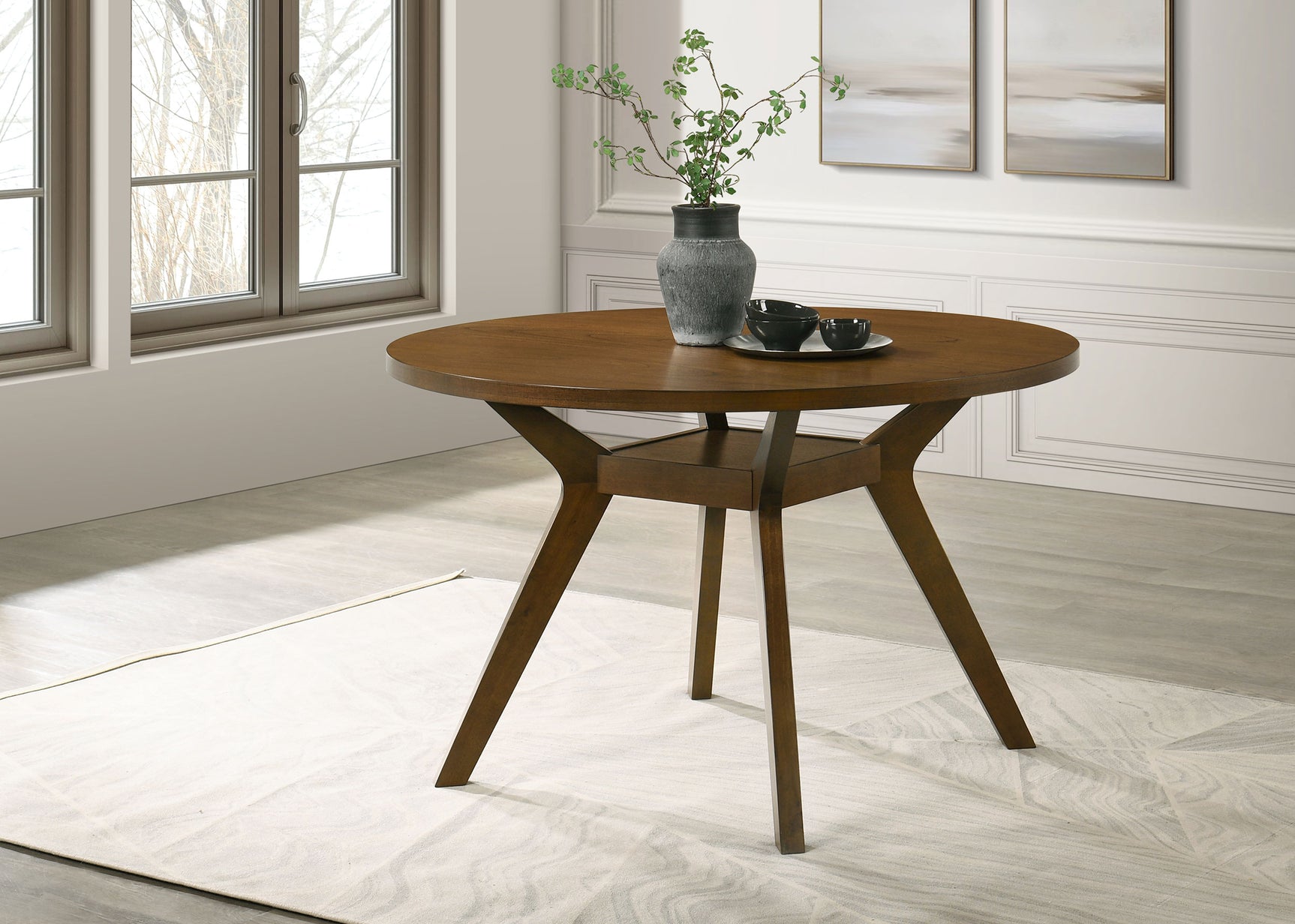 Mueller Brown 48-inch Round Mindi Veneer Dining Table - Ornate Home
