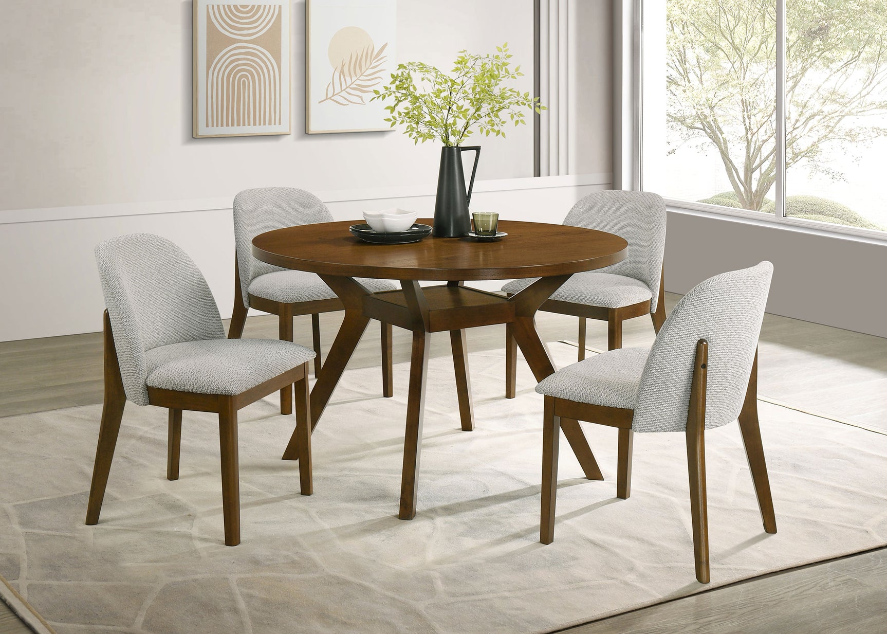 Mueller Brown And Beige 5-Piece 48-inch Round Dining Set - Ornate Home