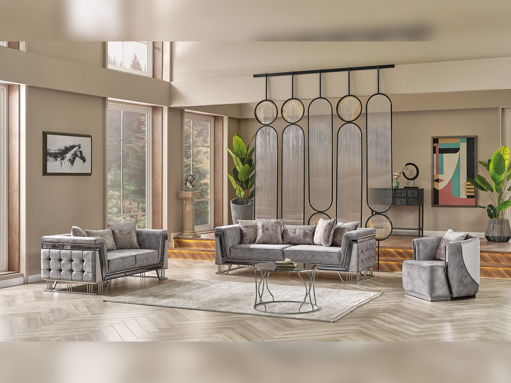 Munich Grey 3-pieces (Sofa & Loveseat & Chair) Living Room Set - Ornate Home