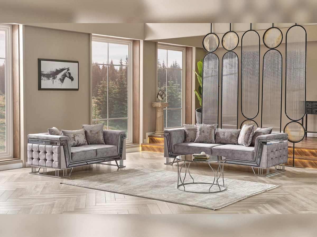 Munich Grey Stationary Loveseat - Ornate Home