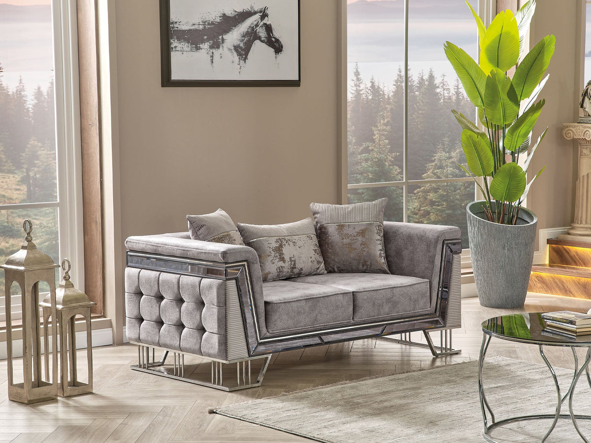 Munich Grey Stationary Loveseat - Ornate Home
