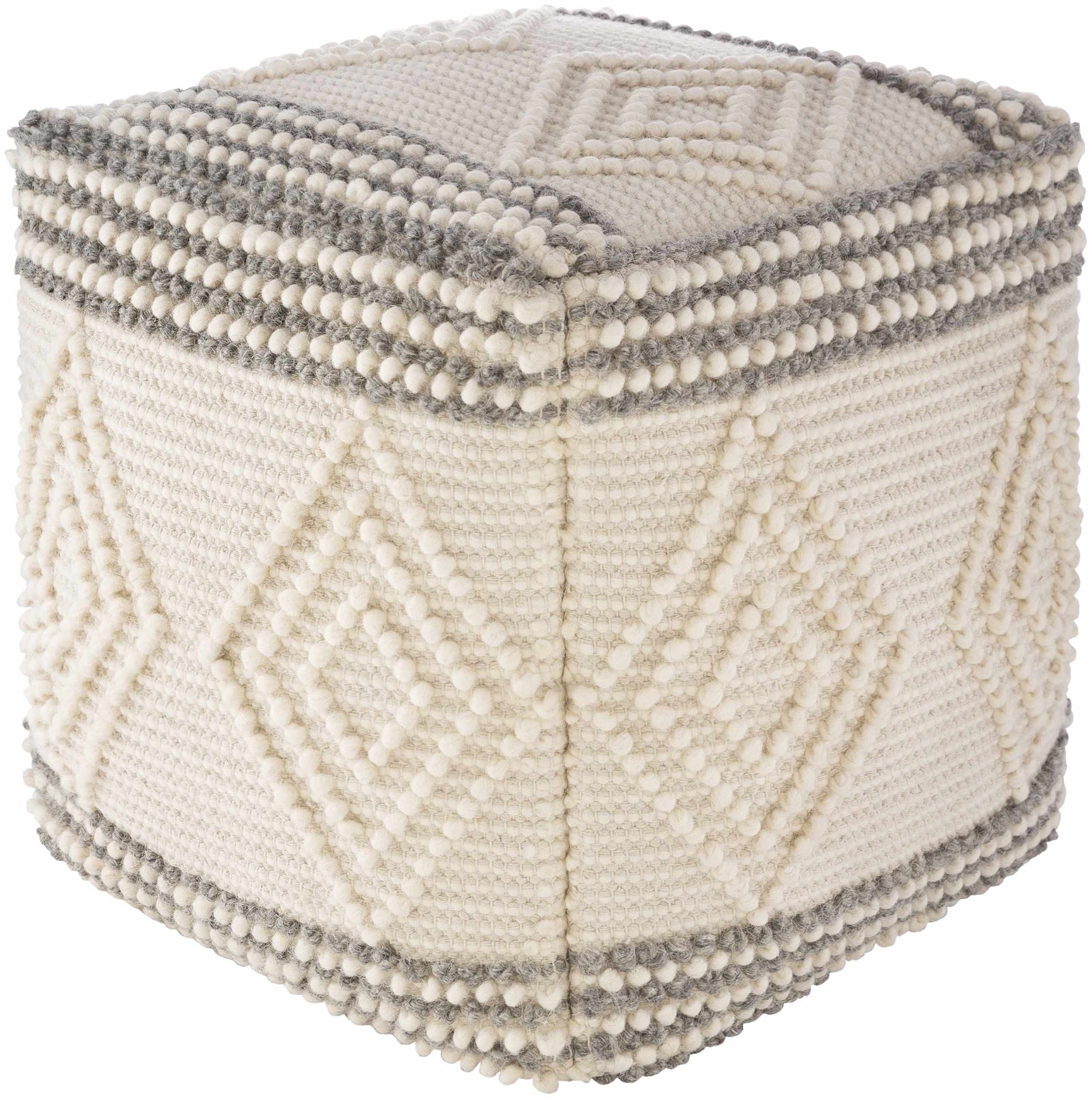 Murgon Cream W Wool Pouf - Ornate Home