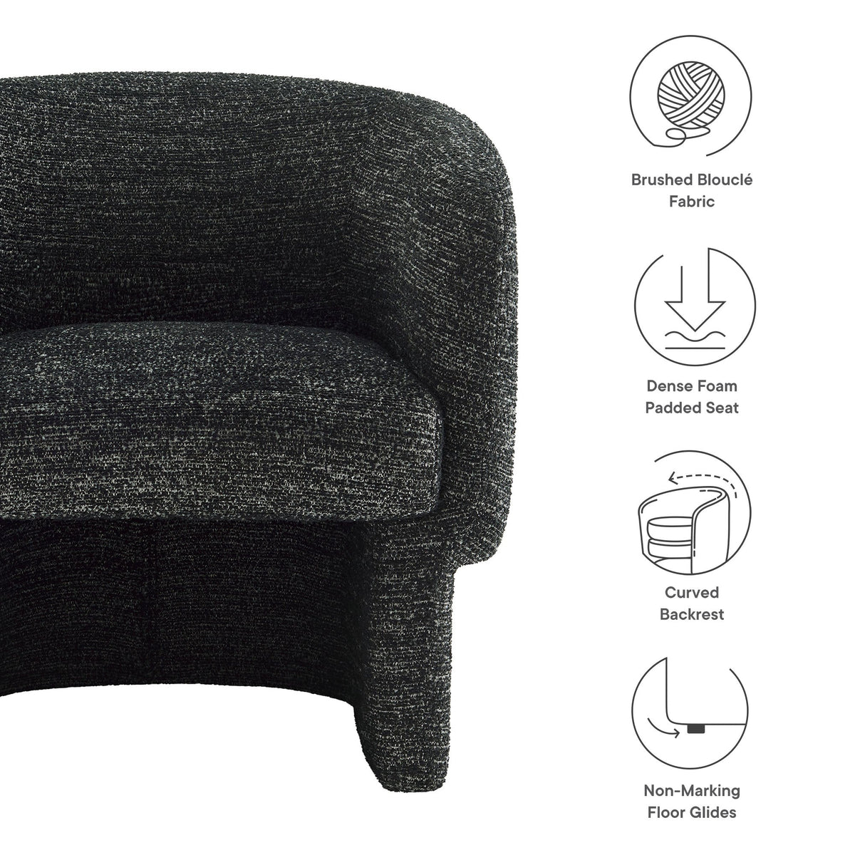Muse Charcoal Boucle Fabric Barrel Accent Chair - Ornate Home