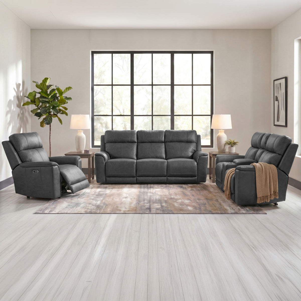 Mustang Aline Anthracite 3-Piece Living Room Set - Ornate Home