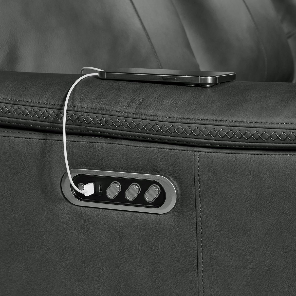 Mustang Aline Anthracite P3 Sofa with DDT, Wireless Charger - Ornate Home