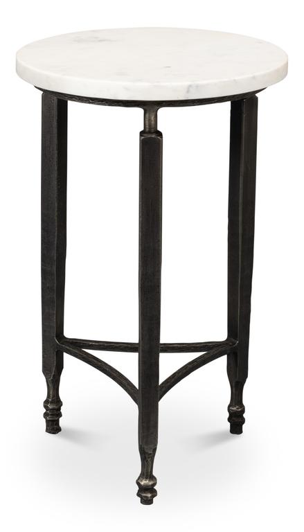 Mykos White Marble/Black Side Table - Ornate Home
