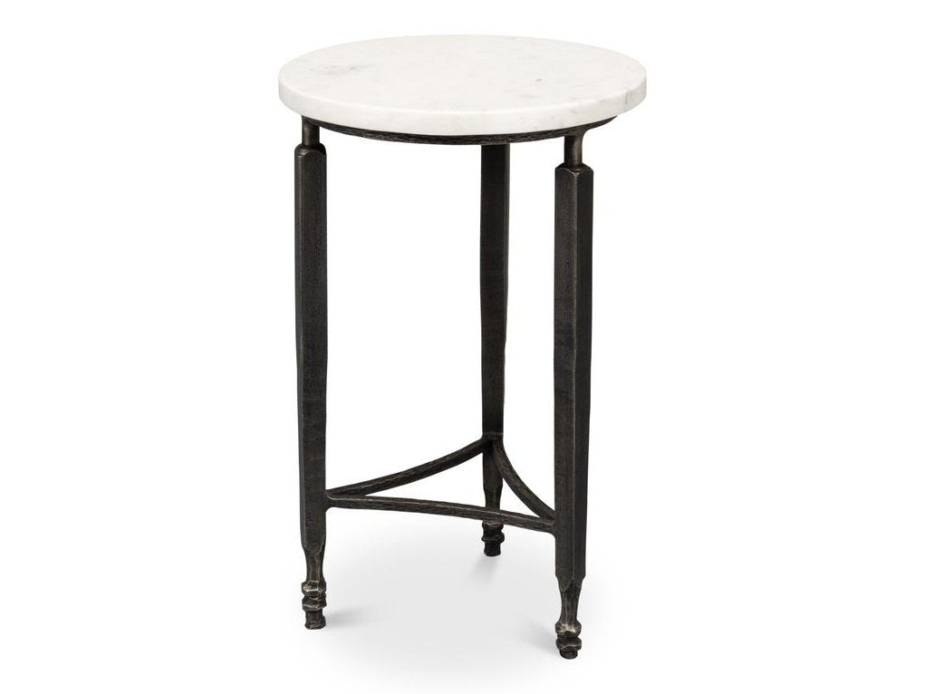 Mykos White Marble/Black Side Table - Ornate Home