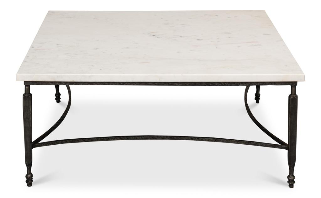 Mykos White Marble/Black Square Coffee Table - Ornate Home