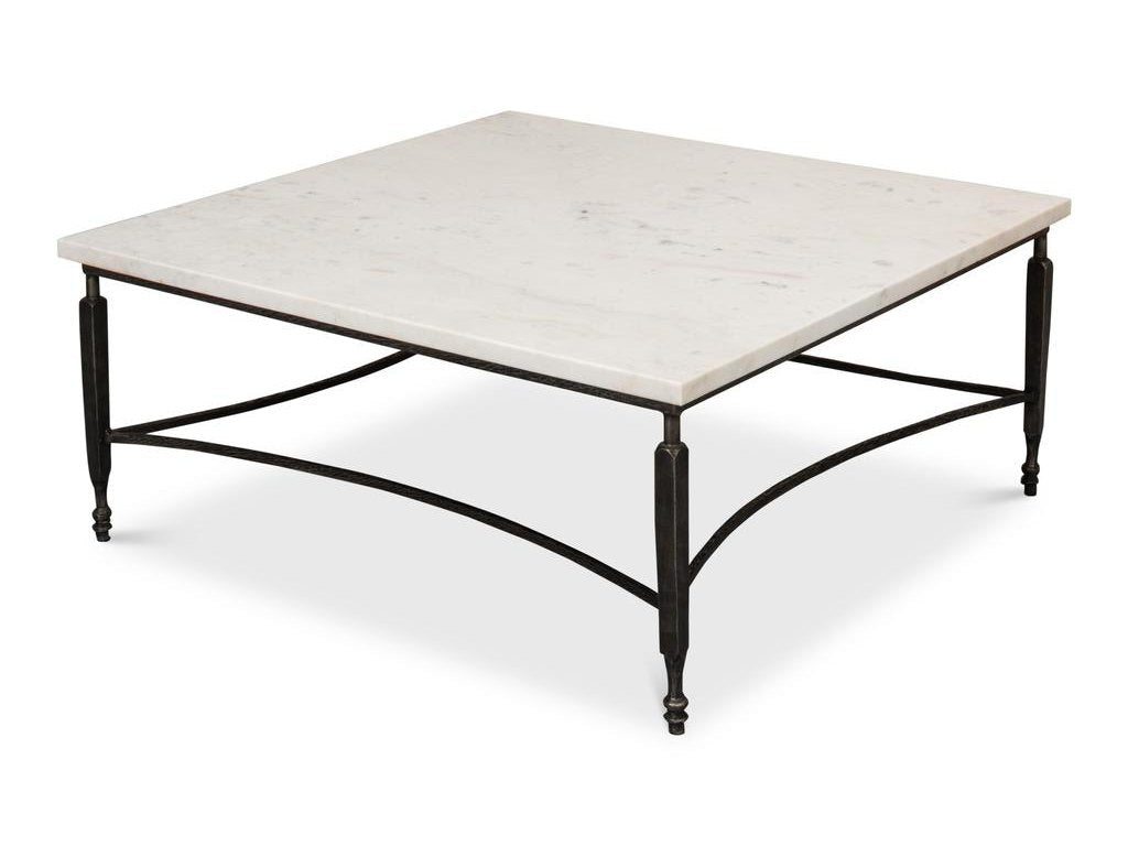 Mykos White Marble/Black Square Coffee Table - Ornate Home