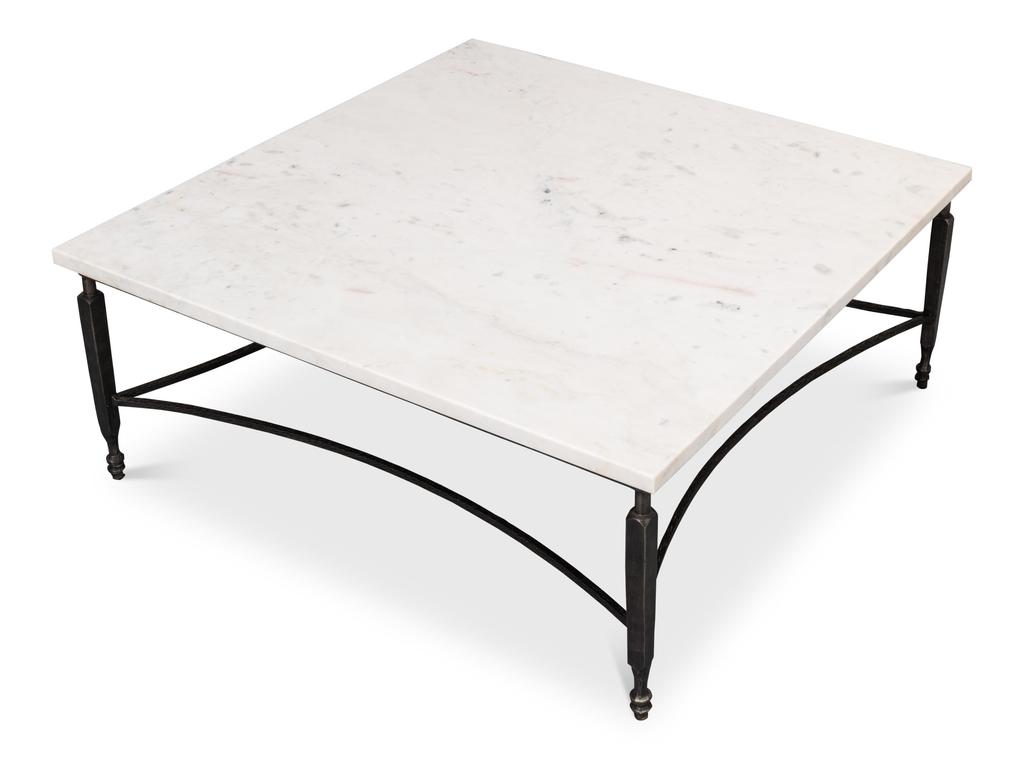 Mykos White Marble/Black Square Coffee Table - Ornate Home