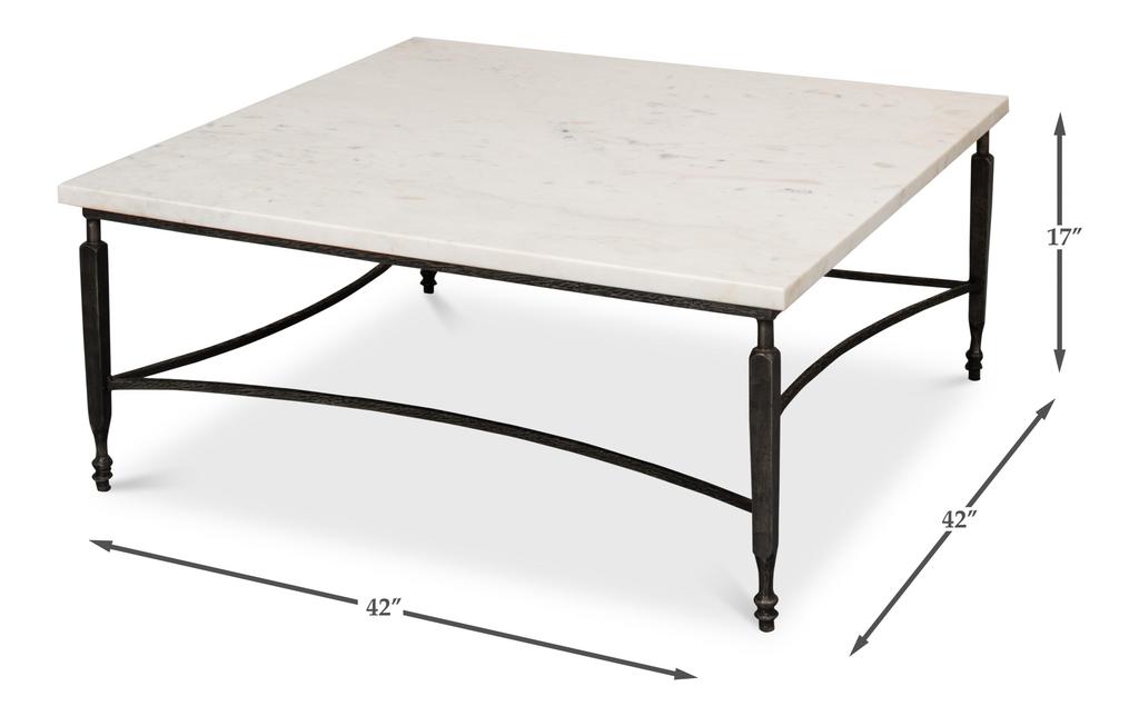 Mykos White Marble/Black Square Coffee Table - Ornate Home