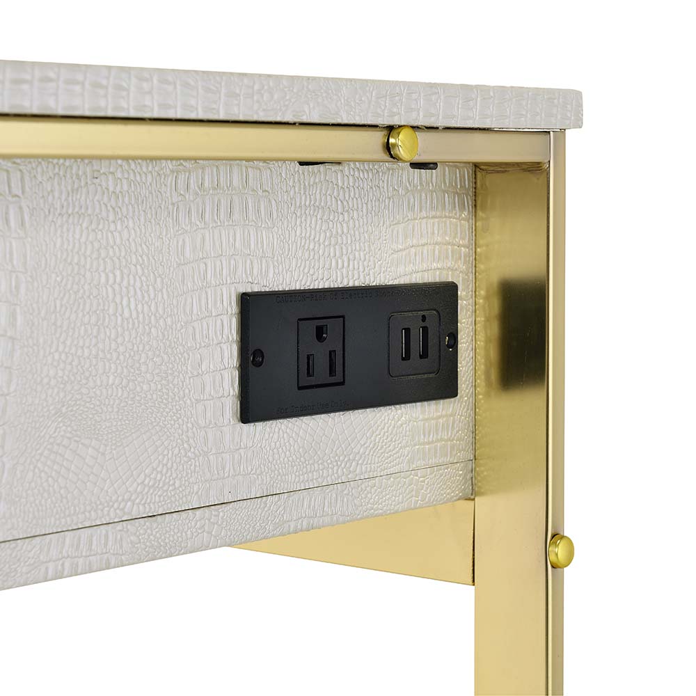 Myles Antique White/Champagne Vanity Set w/USB - Ornate Home