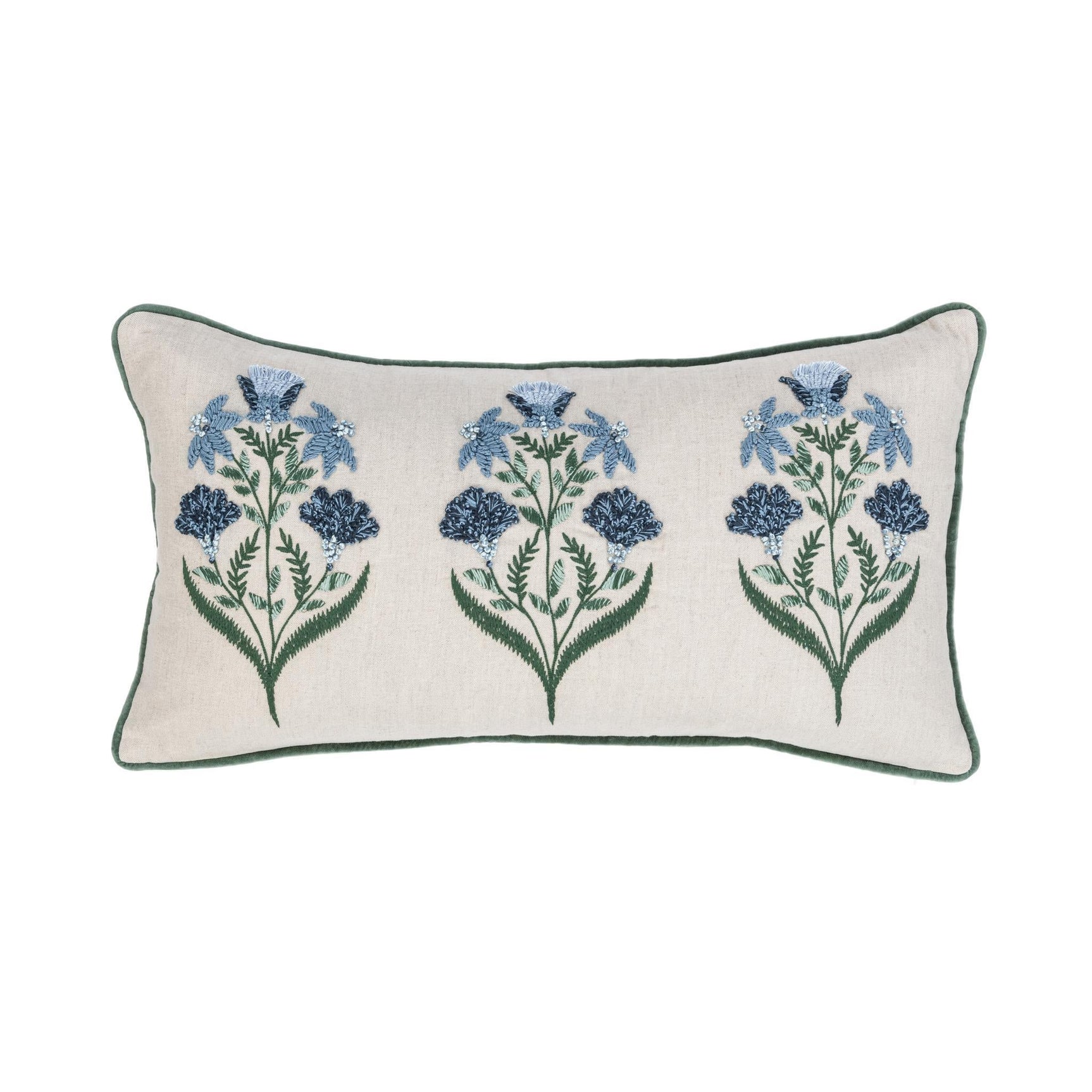 NV Belcourt Floral Natural/Blue 14x26 Throw Pillow (Set of 2) - Ornate Home