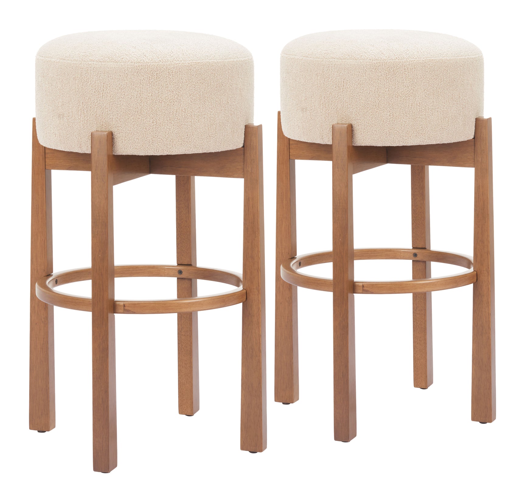 Nade Beige & Walnut Barstool (Set of 2) - Ornate Home