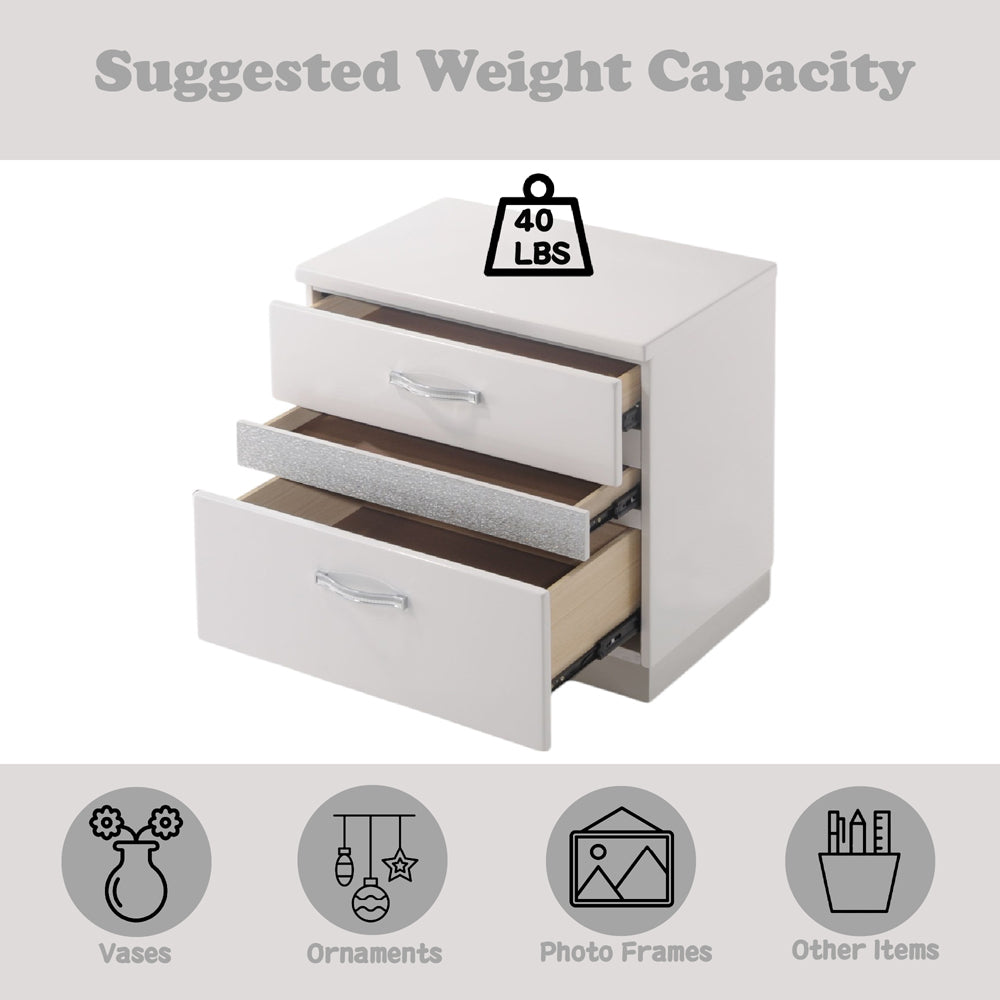 Naima II White High Gloss Nightstand - Ornate Home