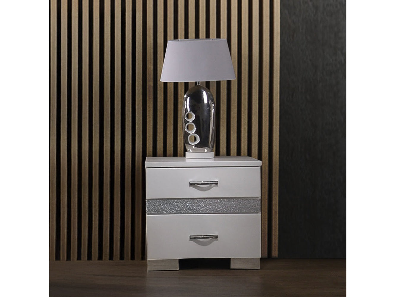 Naima II White High Gloss Nightstand - Ornate Home