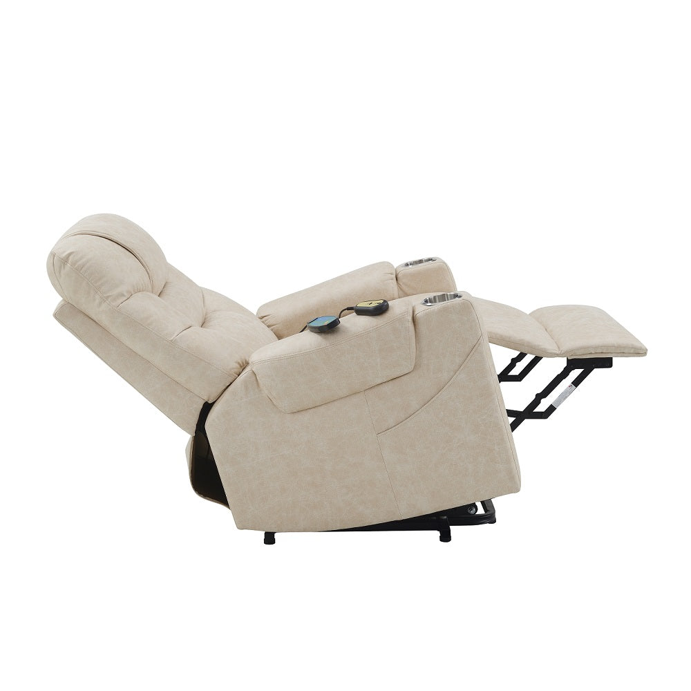 Nairi Ivory Power Recliner w/ Lift & Heating & Massage - Ornate Home