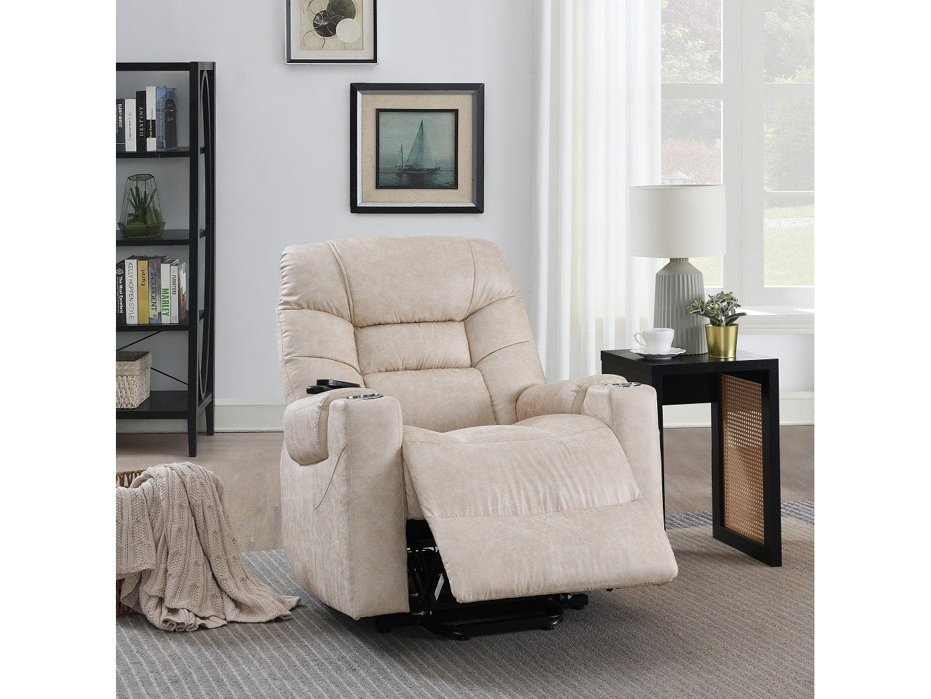 Nairi Ivory Power Recliner w/ Lift & Heating & Massage - Ornate Home