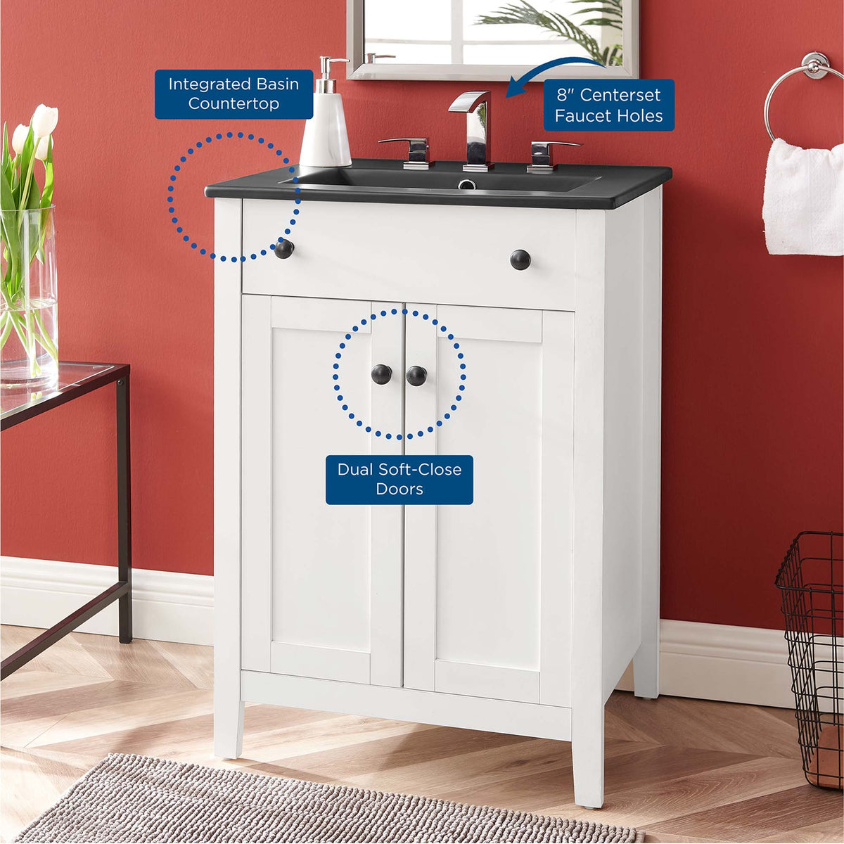 Nantucket White/Black 24" Bathroom Vanity - Ornate Home