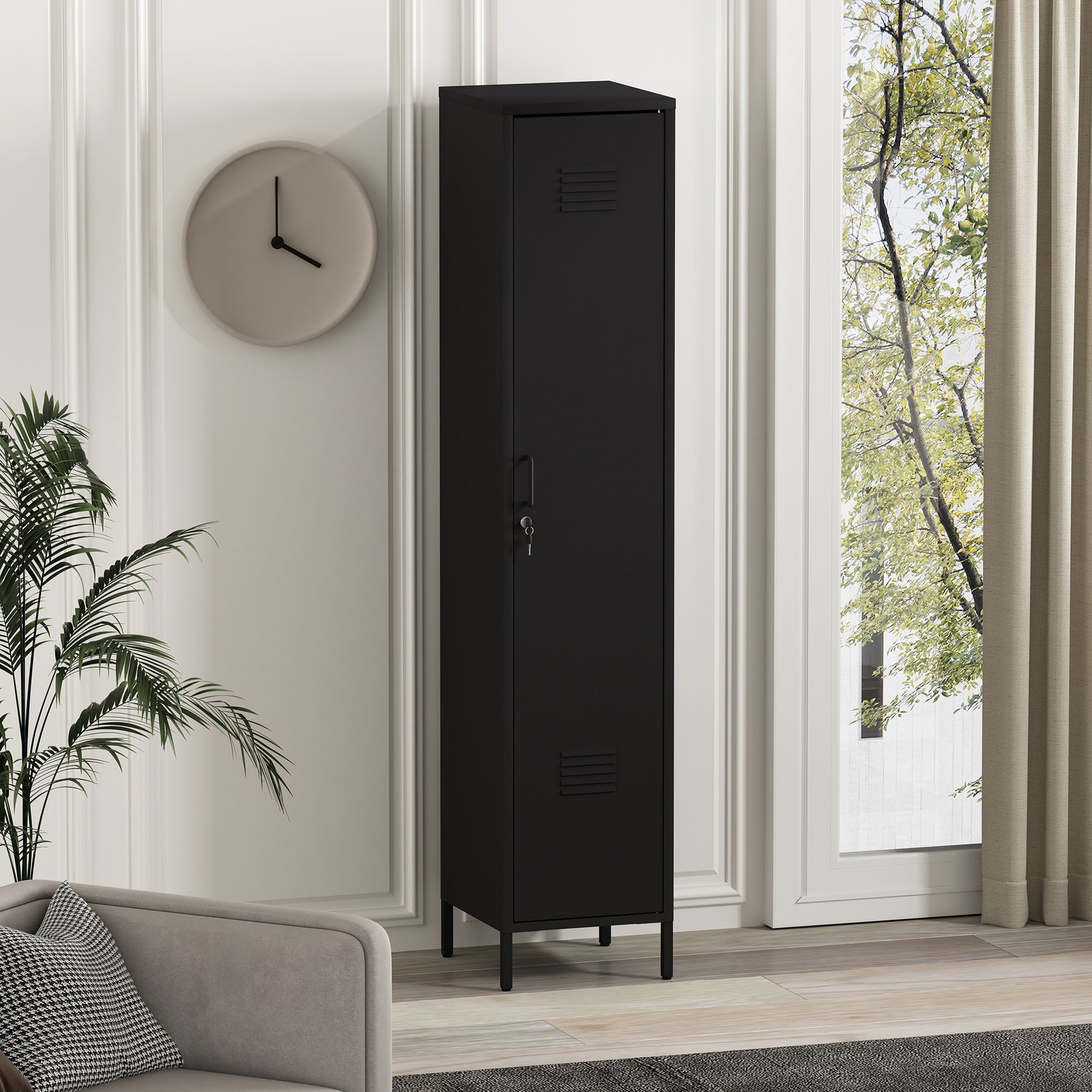 Naomi 15" Single Locker Storage Cabinet in Black - Ornate Home