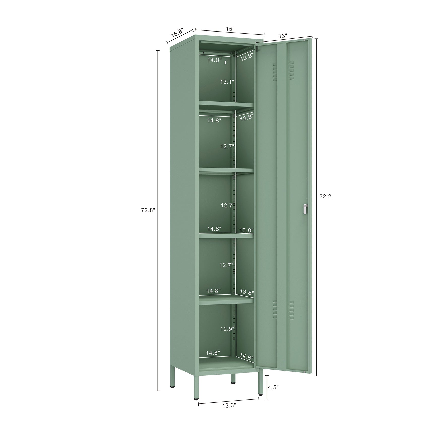 Naomi 15" Single Locker Storage Cabinet in Green - Ornate Home