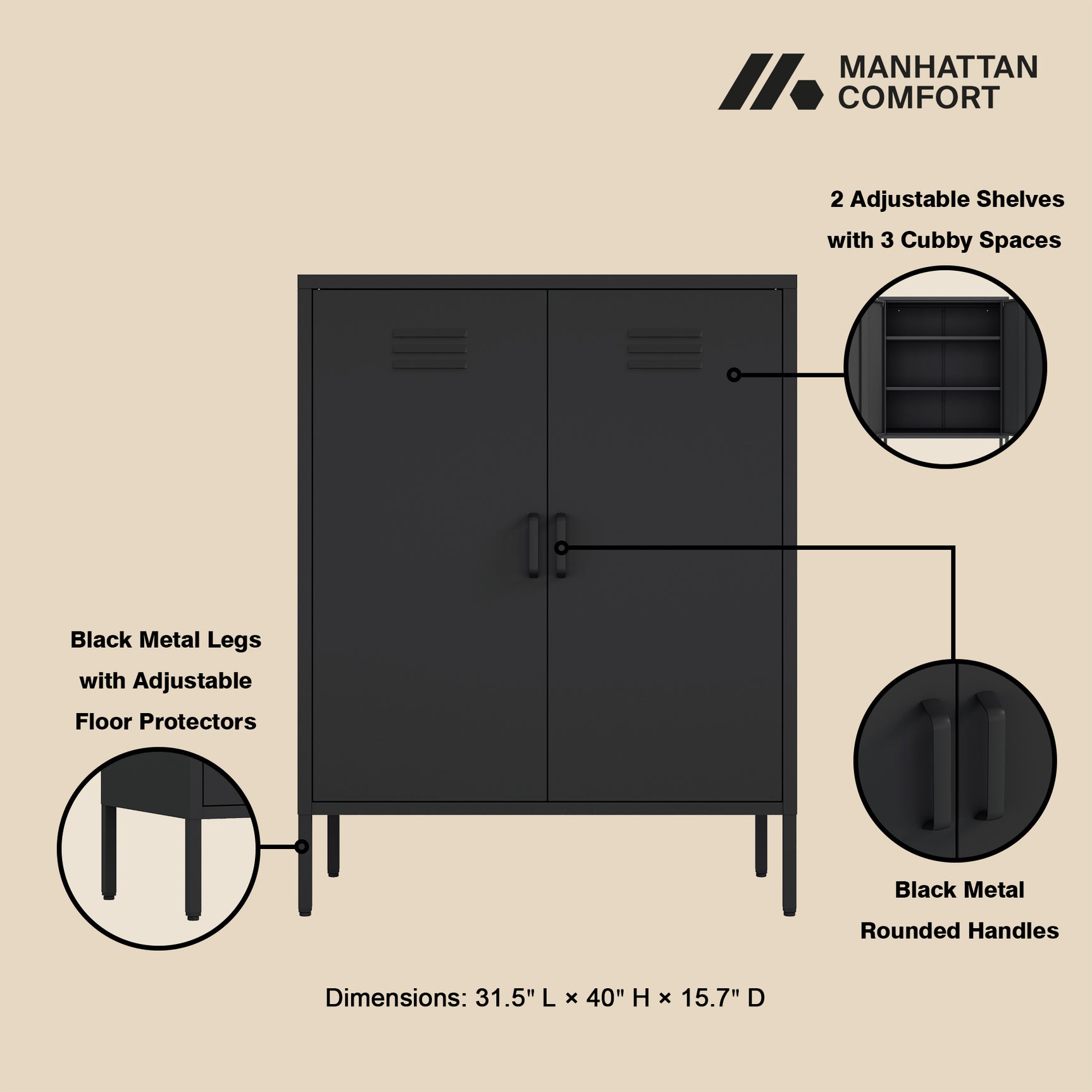 Naomi 31.5" Accent Cabinet in Black - Ornate Home