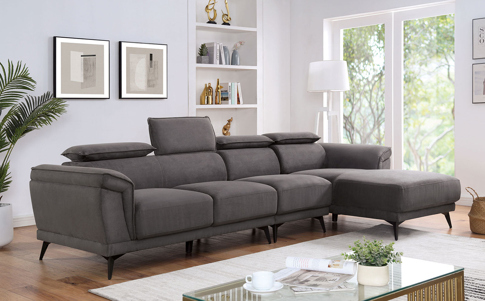 Napanee Dark Gray Sectional w/ Armless Chair - Ornate Home